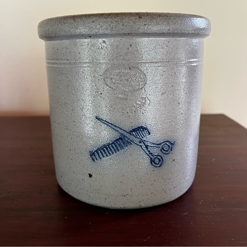 1988 Rockdale Union Stoneware Salt Glaze Crock Salon He She Hair Designs - Picture 2 of 7